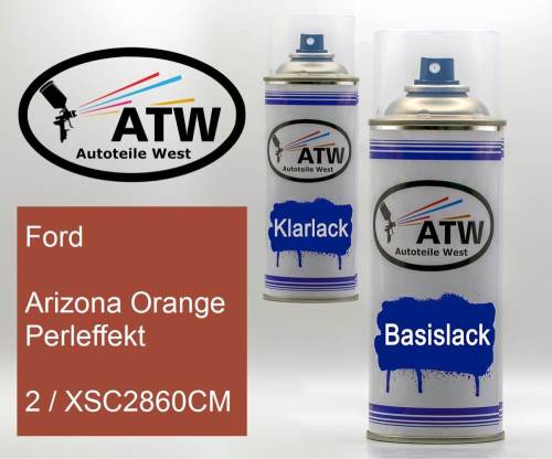 Ford, Arizona Orange Perleffekt, 2 / XSC2860CM: 400ml Sprühdose + 400ml Klarlack - Set, von ATW Autoteile West.